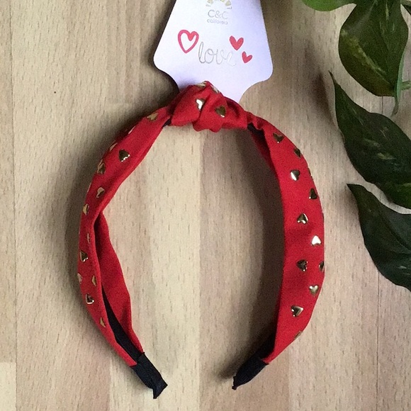 Anthro Gold Heart Studded Red Headband - Picture 15 of 16